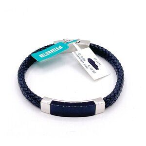 New EFFY Men 925 Sterling Silver Braided Leather Bracelet 8” Black Onyx Designer